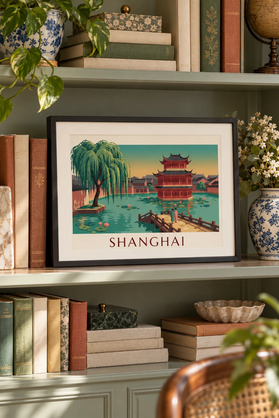 Poster theehuis in de Yuyuan-tuin in Shanghai: klein A4-formaat in lijst