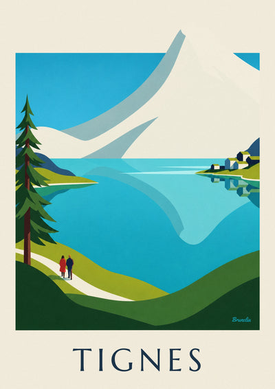 Affiche lac de Tignes et sommets enneigés de la Grande Motte : l'affiche entière