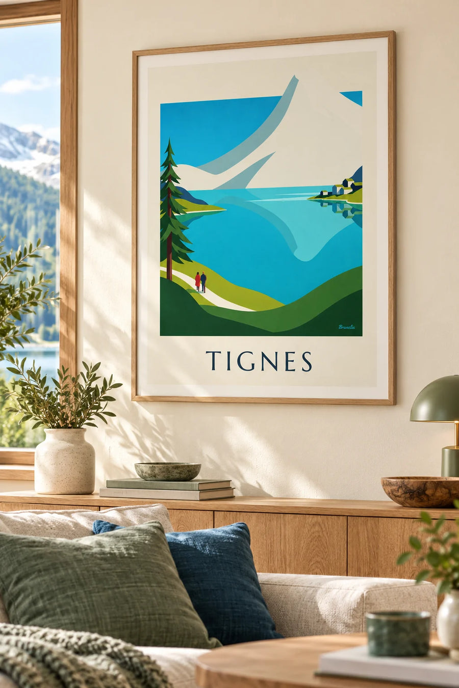 Affiche lac de Tignes et sommets enneigés de la Grande Motte : encadrée au mur