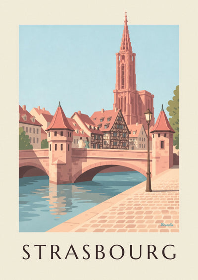 Affiche cathédrale de Strasbourg et pont médiéval : l'affiche entière