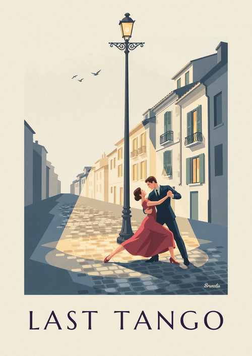 Poster of a couple dancing the tango under a streetlamp: the full poster
