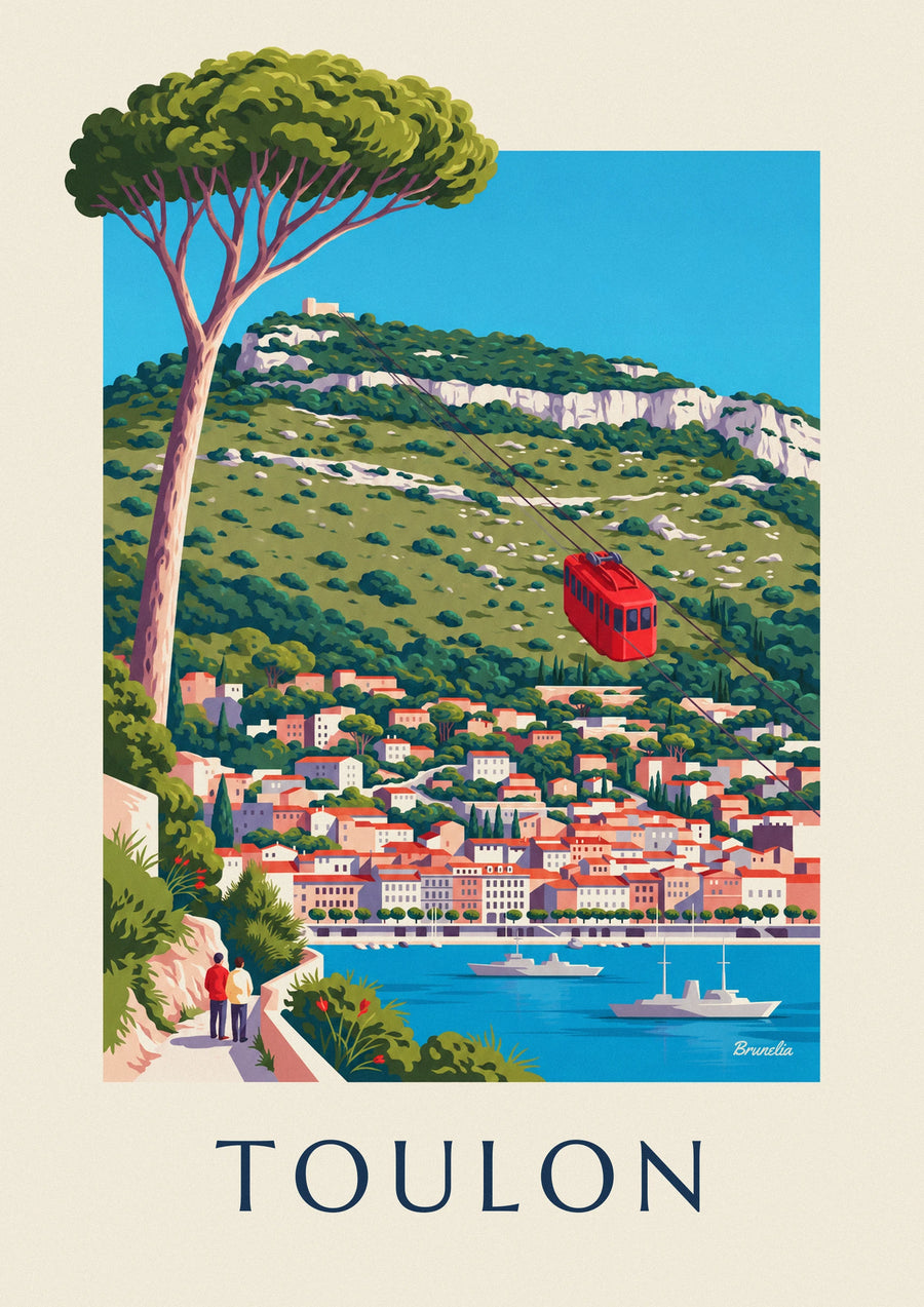 Poster kabelbaan van de Mont Faron boven Toulon