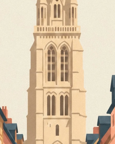 La tour de la cathédrale de Troyes en pierre claire, percée de hautes fenêtres ogivales