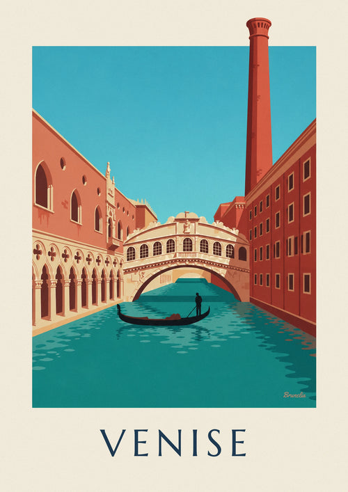 Affiche gondole sous le pont des Soupirs à Venise : l'affiche entière
