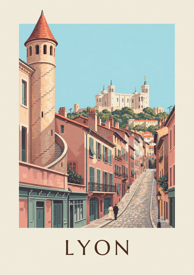 Poster Renaissance-Fassaden der Altstadt von Lyon (Vieux Lyon) und Fourvière: das ganze Poster
