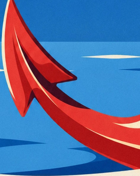 La courbe rouge et crème de l’ancre sur une mer calme aux reflets sombres