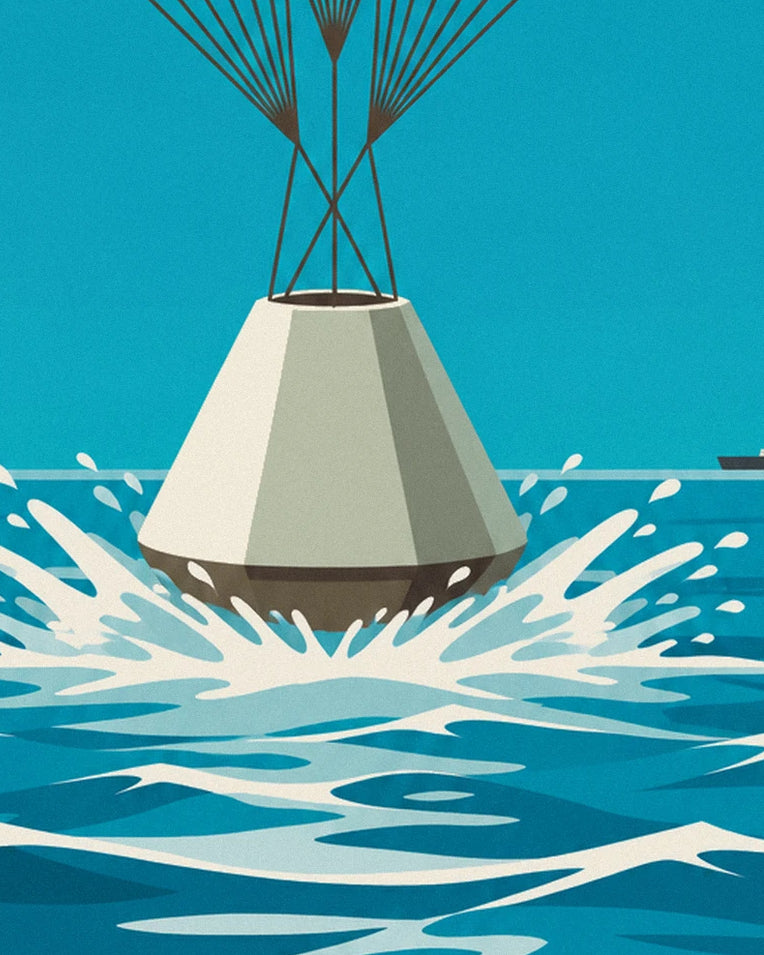 Poster Raumkapsel bei der Wasserlandung im Ozean: Detail in Nahaufnahme