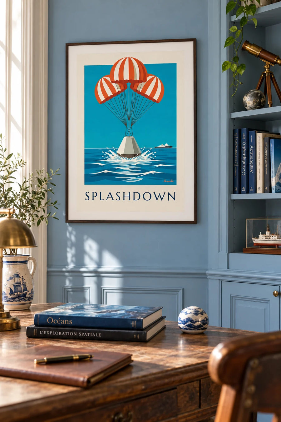 Poster Raumkapsel bei der Wasserung im Ozean: gerahmt an der Wand