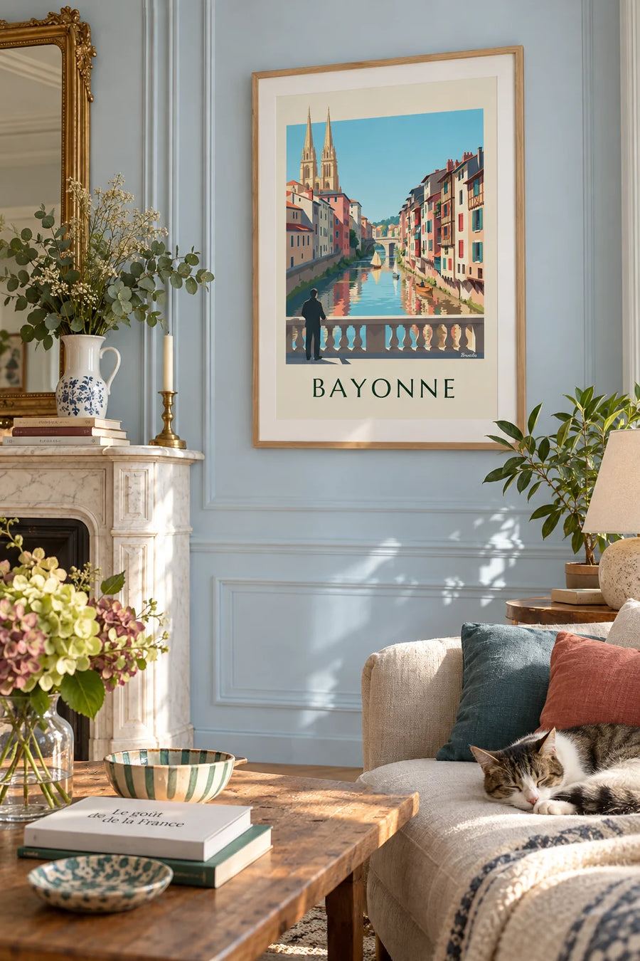 Affiche quais colorés du Petit Bayonne au bord de la Nive : encadrée au mur