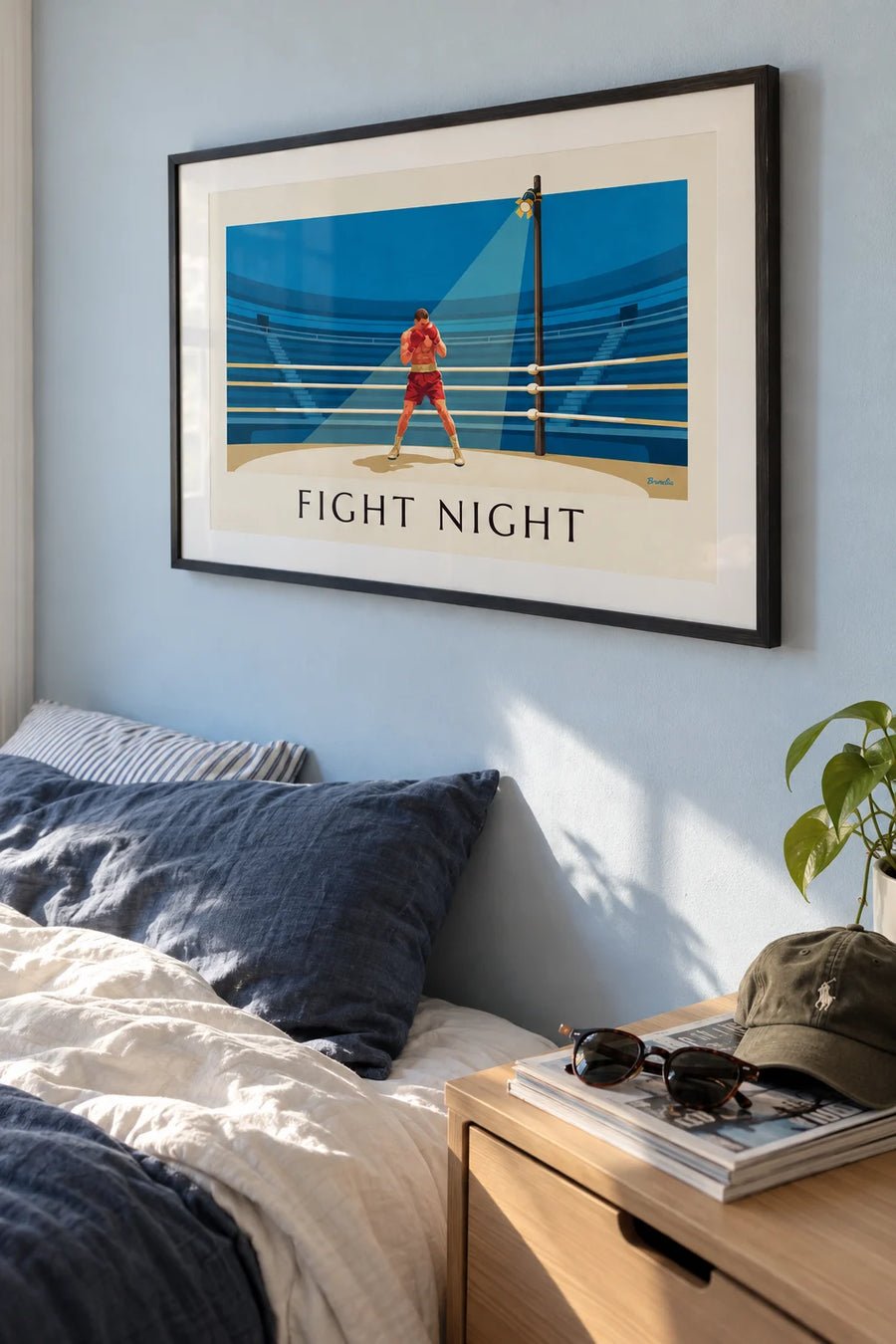 Poster Boxer in Kampfhaltung im Ring: gerahmt an der Wand