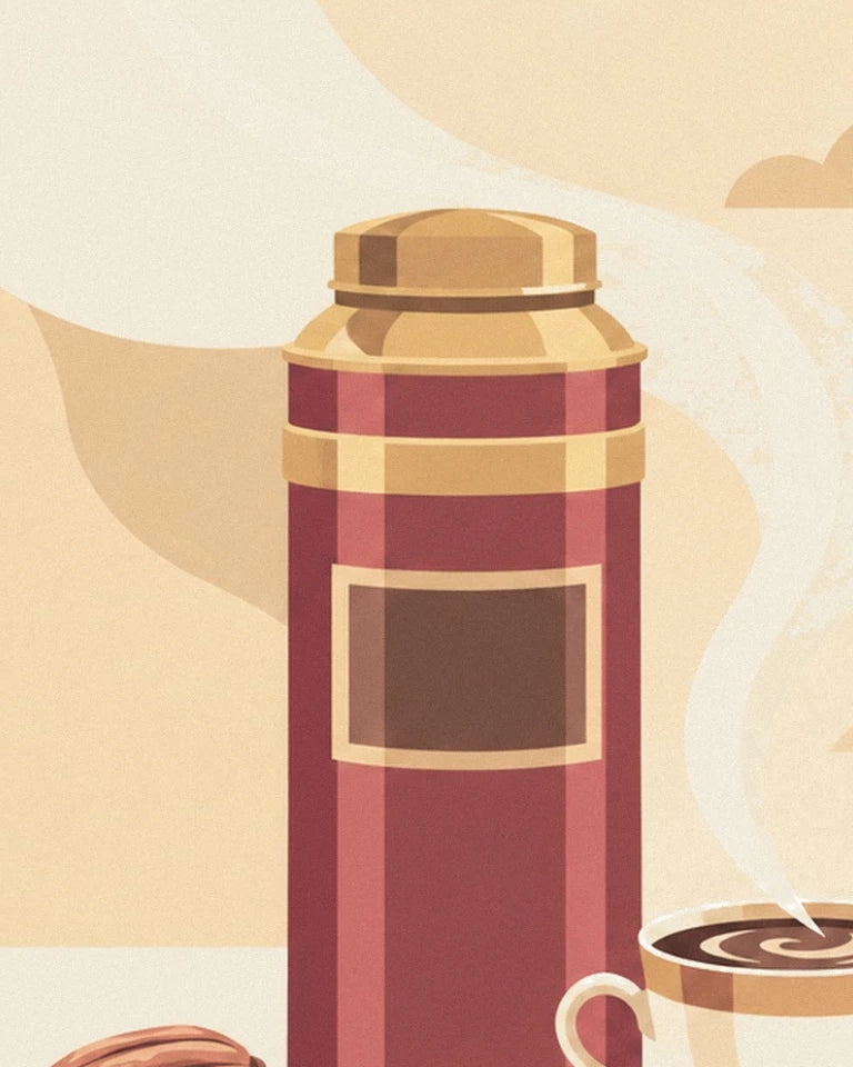 Cocoa tin and hot chocolate cup poster: close-up detail