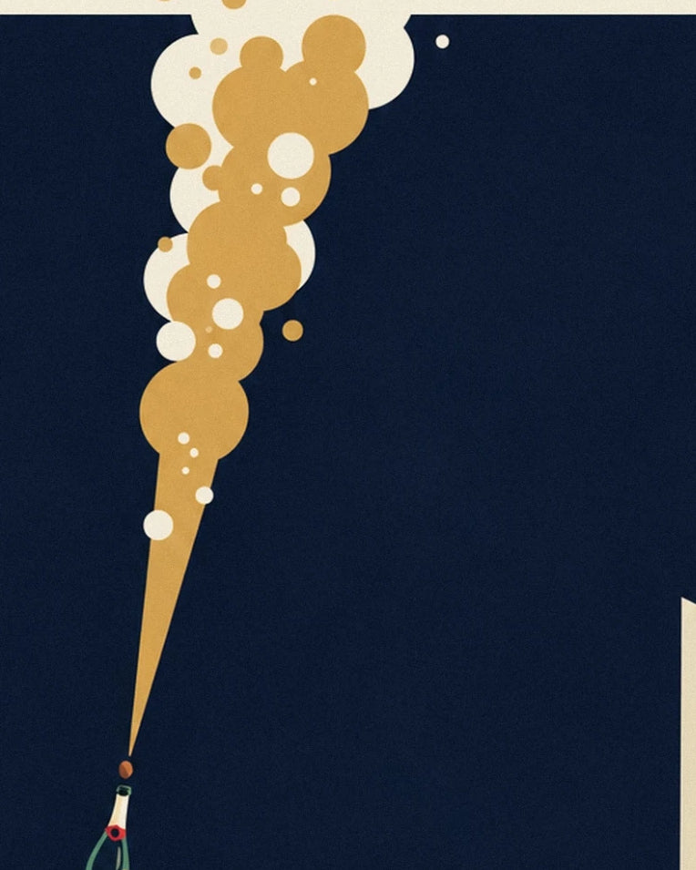 Man in a tuxedo opening a champagne bottle poster: close-up detail
