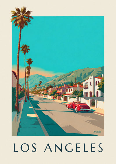 Affiche voiture décapotable sous les palmiers de Los Angeles : l'affiche entière