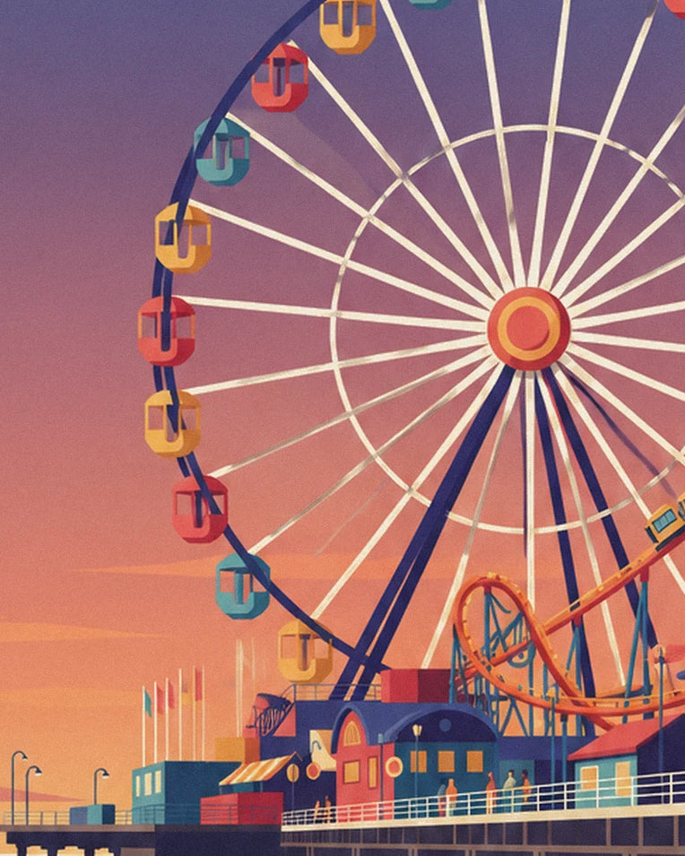 Poster Santa Monica Pier bei Sonnenuntergang: Detail in Nahaufnahme