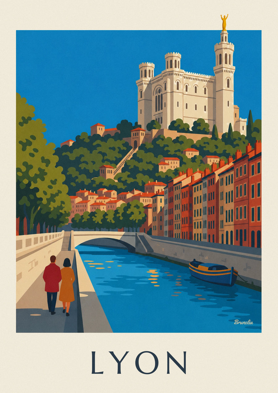Poster Saône-Ufer und Fourvière-Standseilbahn in Lyon