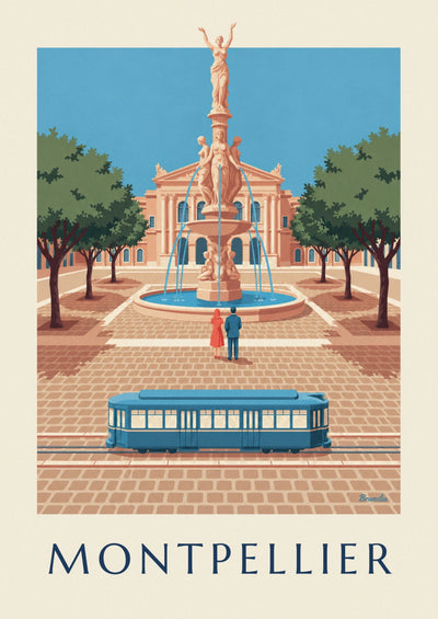 Poster of Place de la Comédie and the tramway in Montpellier: the full poster
