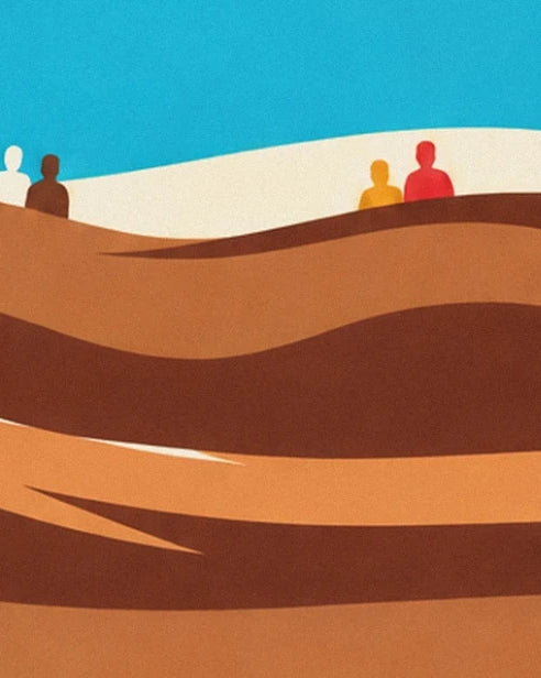 The silhouettes of spectators behind the ochre and brown curves of the track