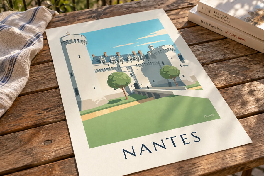 Affiche château des ducs de Bretagne à Nantes : posée sur une table