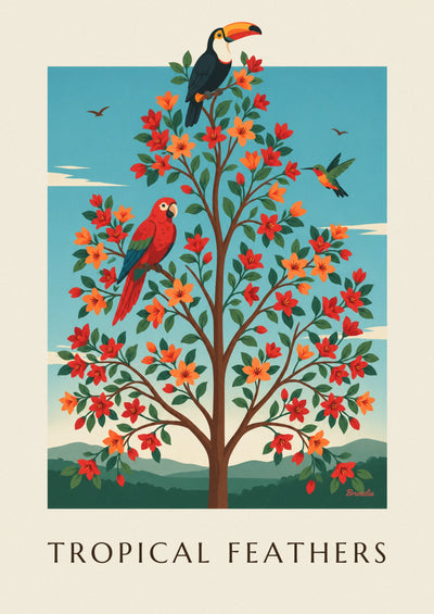 Poster ornithologische plaat met toekan, papegaai en kolibrie: de hele poster