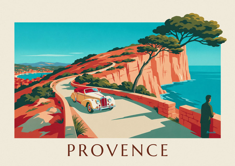 Convertible on the Route des Crêtes above Cassis poster