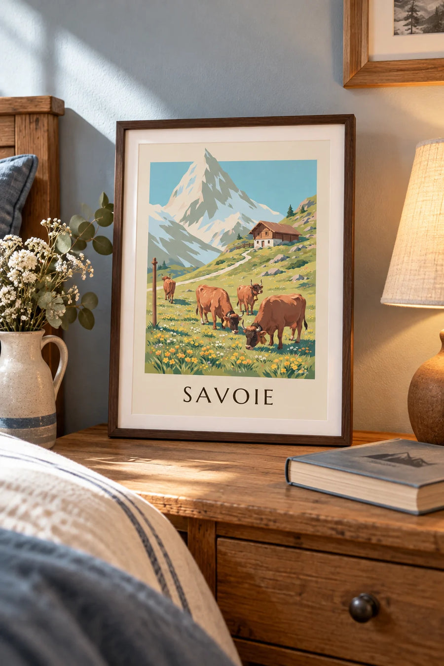 Poster Tarentaise-Kühe auf den Almen in Savoyen: kleines Format A4 gerahmt