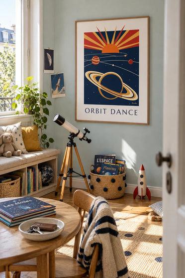 Poster Sonnensystem, Planeten und Saturnringe: gerahmt an der Wand