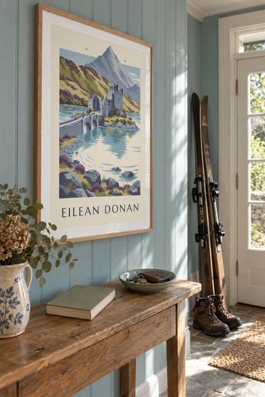 Poster kasteel Eilean Donan in de Schotse Hooglanden: ingelijst aan de muur