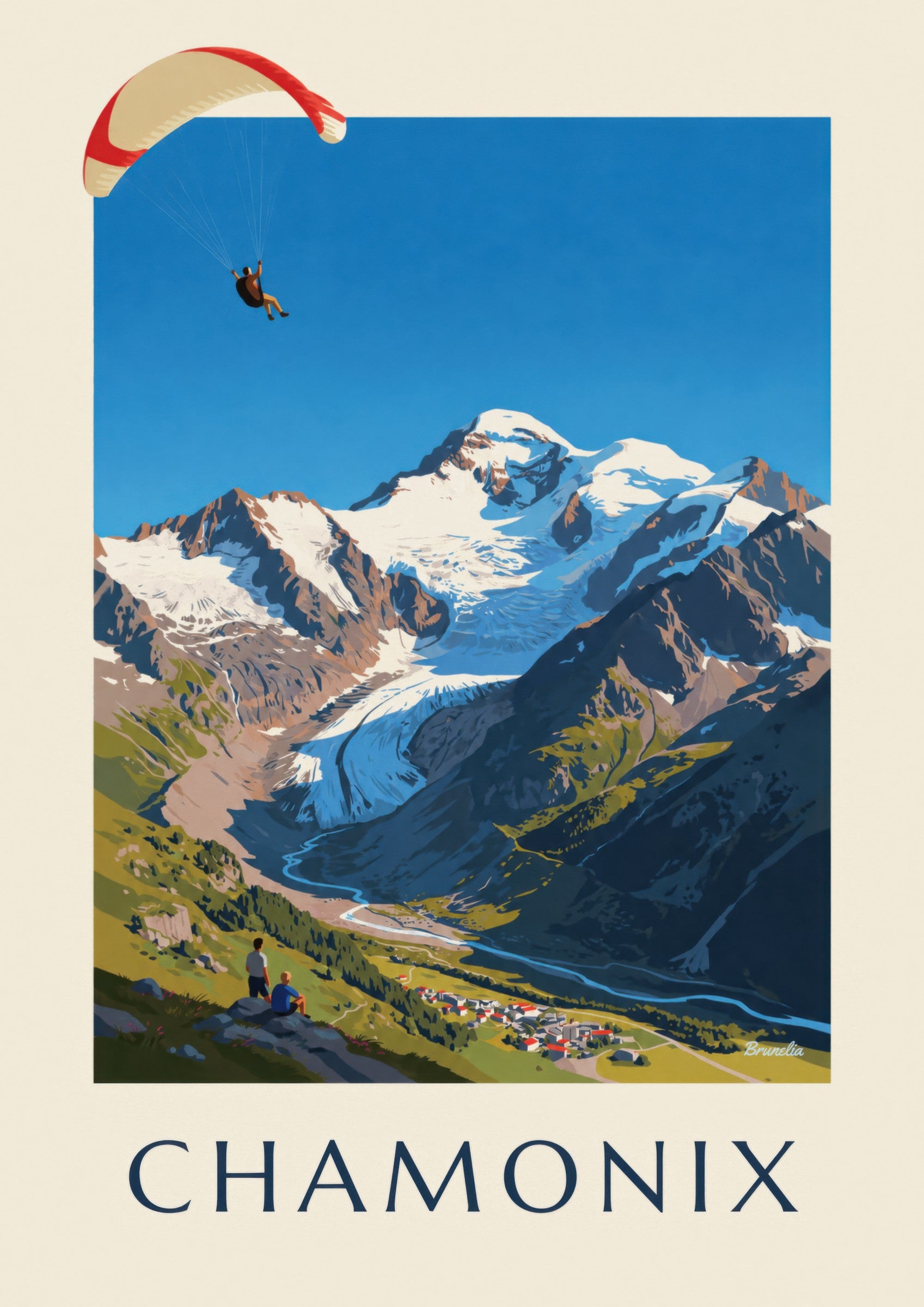 Poster paragliding in Chamonix en de Mont Blanc: detail in close-up