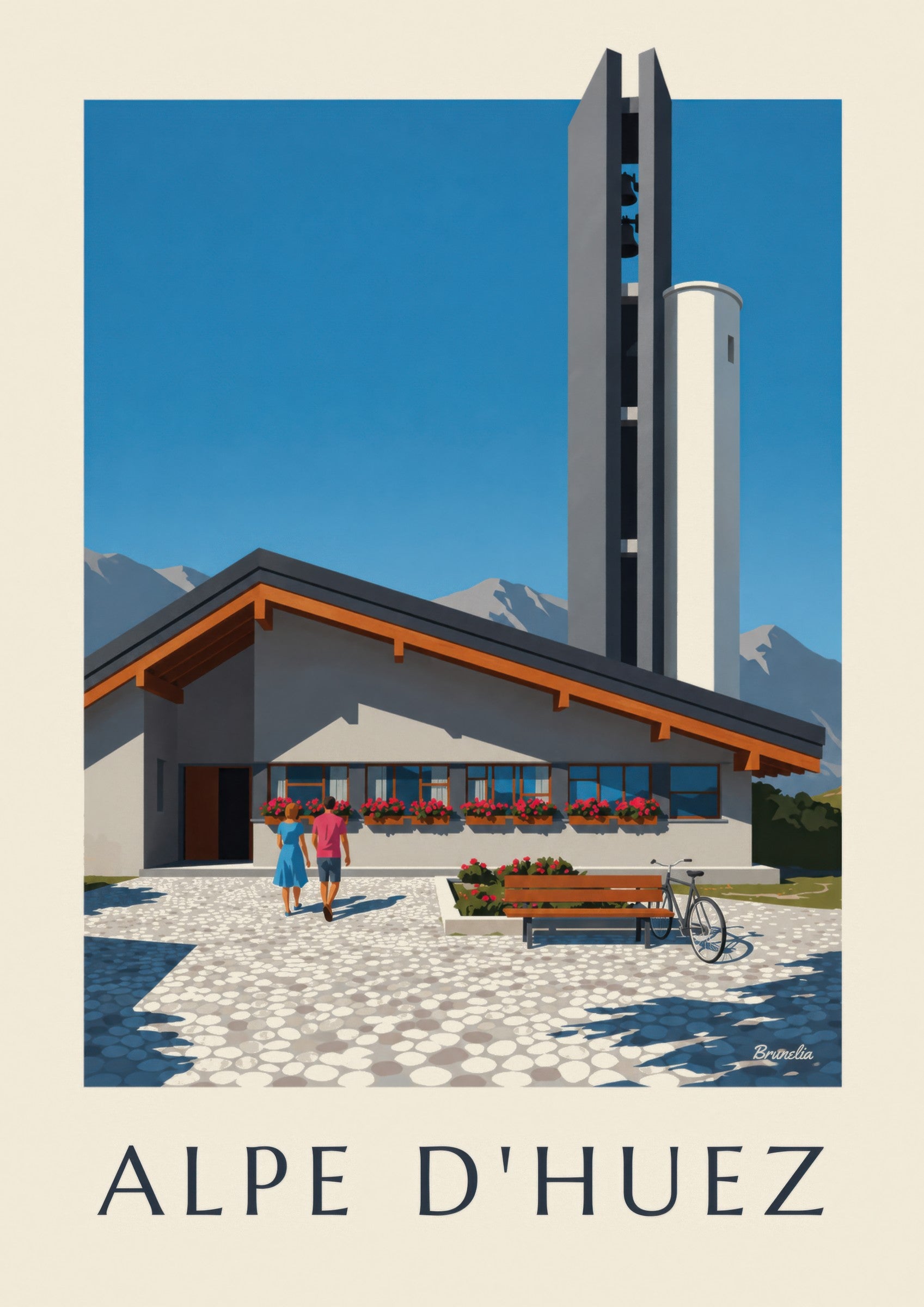 Poster kerk Notre-Dame-des-Neiges Alpe d'Huez: detail in close-up