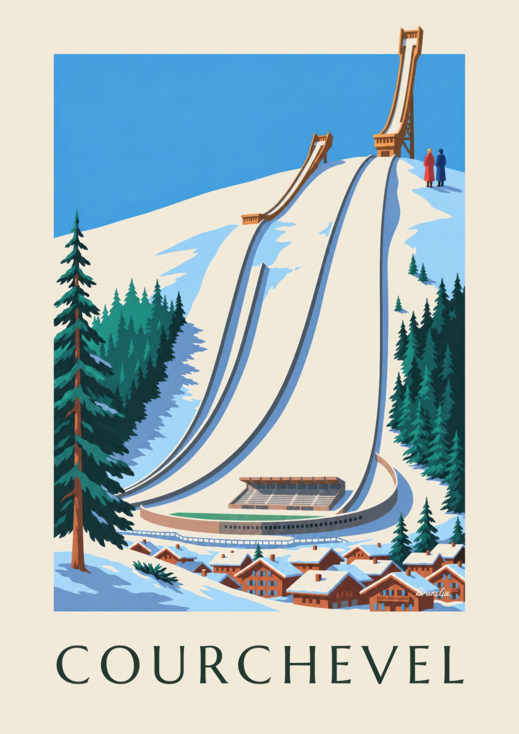 Affiche Courchevel, les tremplins du Praz sous la neige: detail in close-up