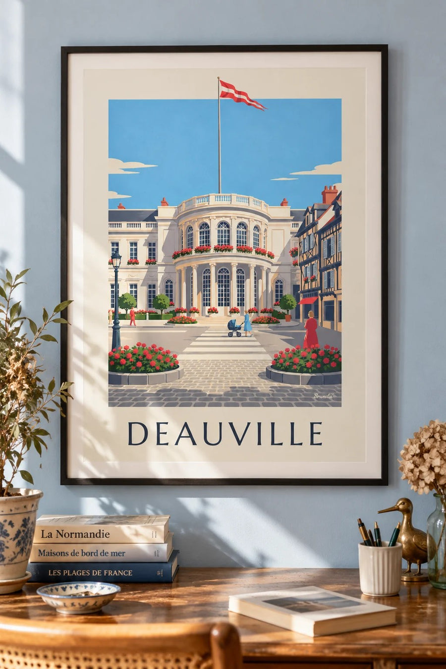 Affiche Deauville casino blanc et géraniums : encadrée au mur