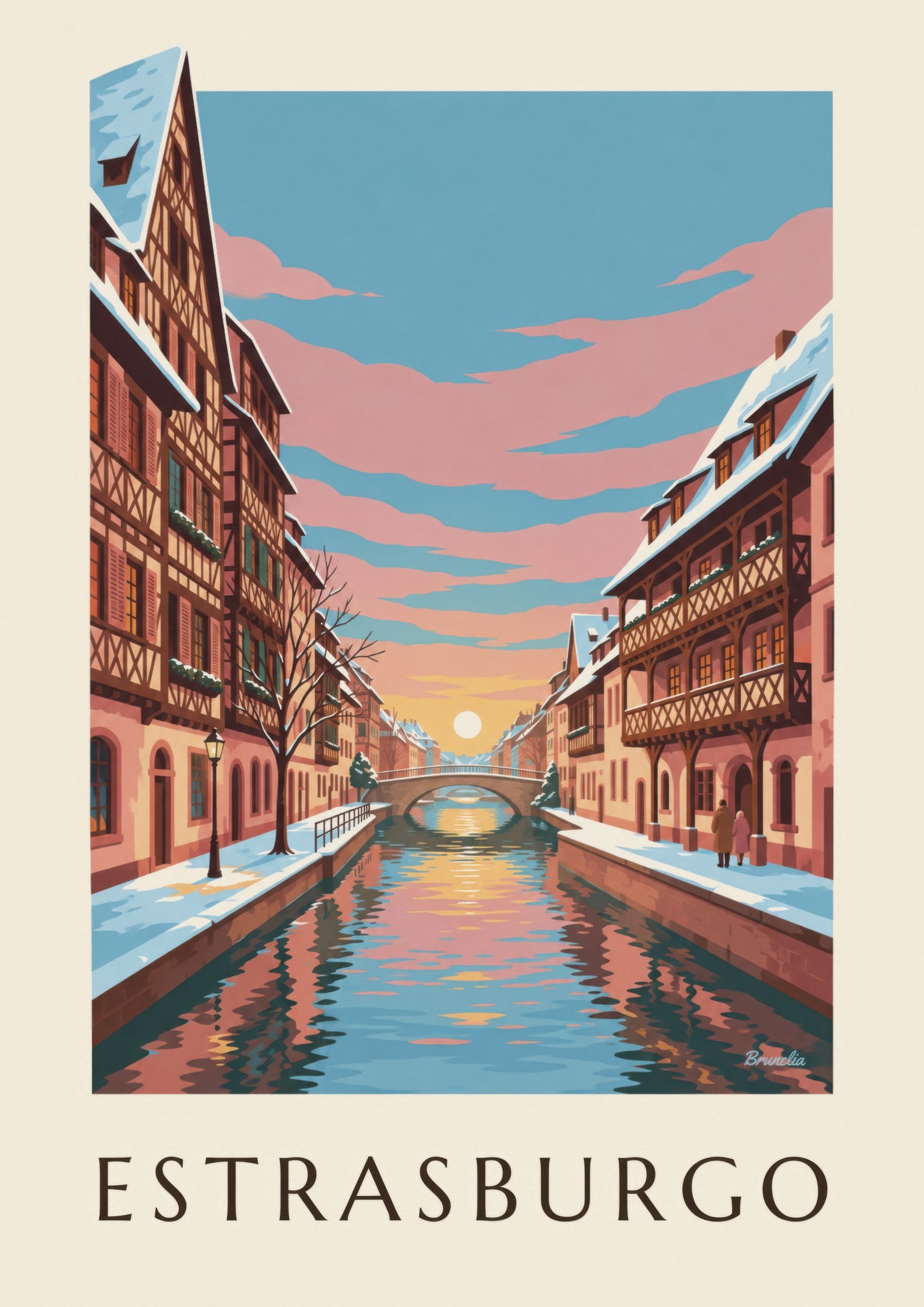 Poster Petite France in Straatsburg in de winter (titel ESTRASBURGO): detail in close-up
