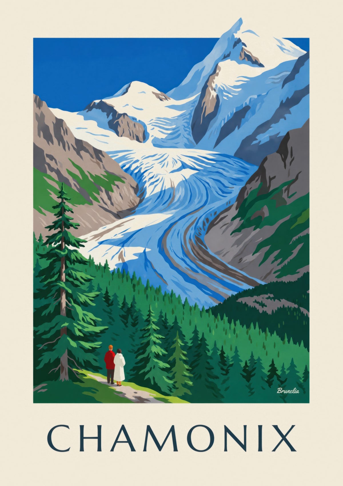 Affiche Chamonix, glacier des Bossons et Mont-Blanc