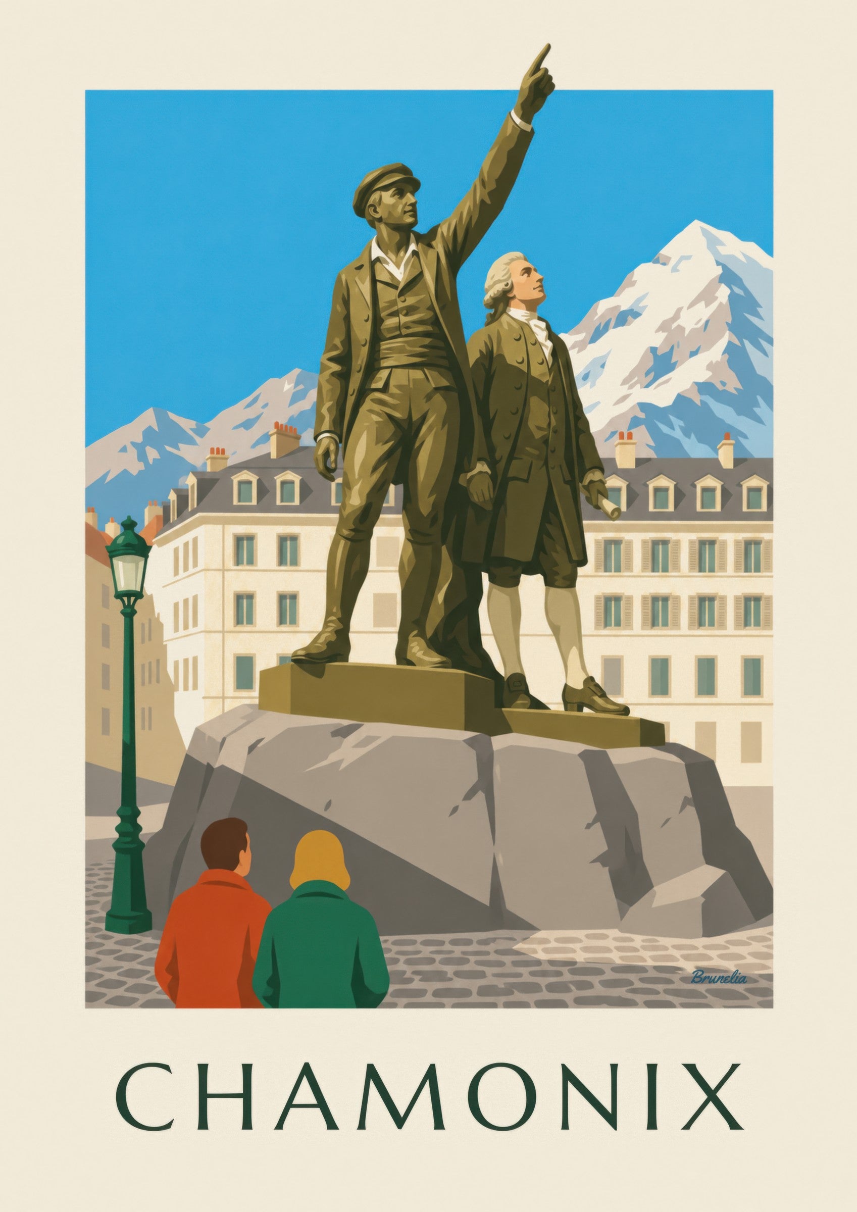 Poster standbeeld van Balmat en Saussure in Chamonix: detail in close-up