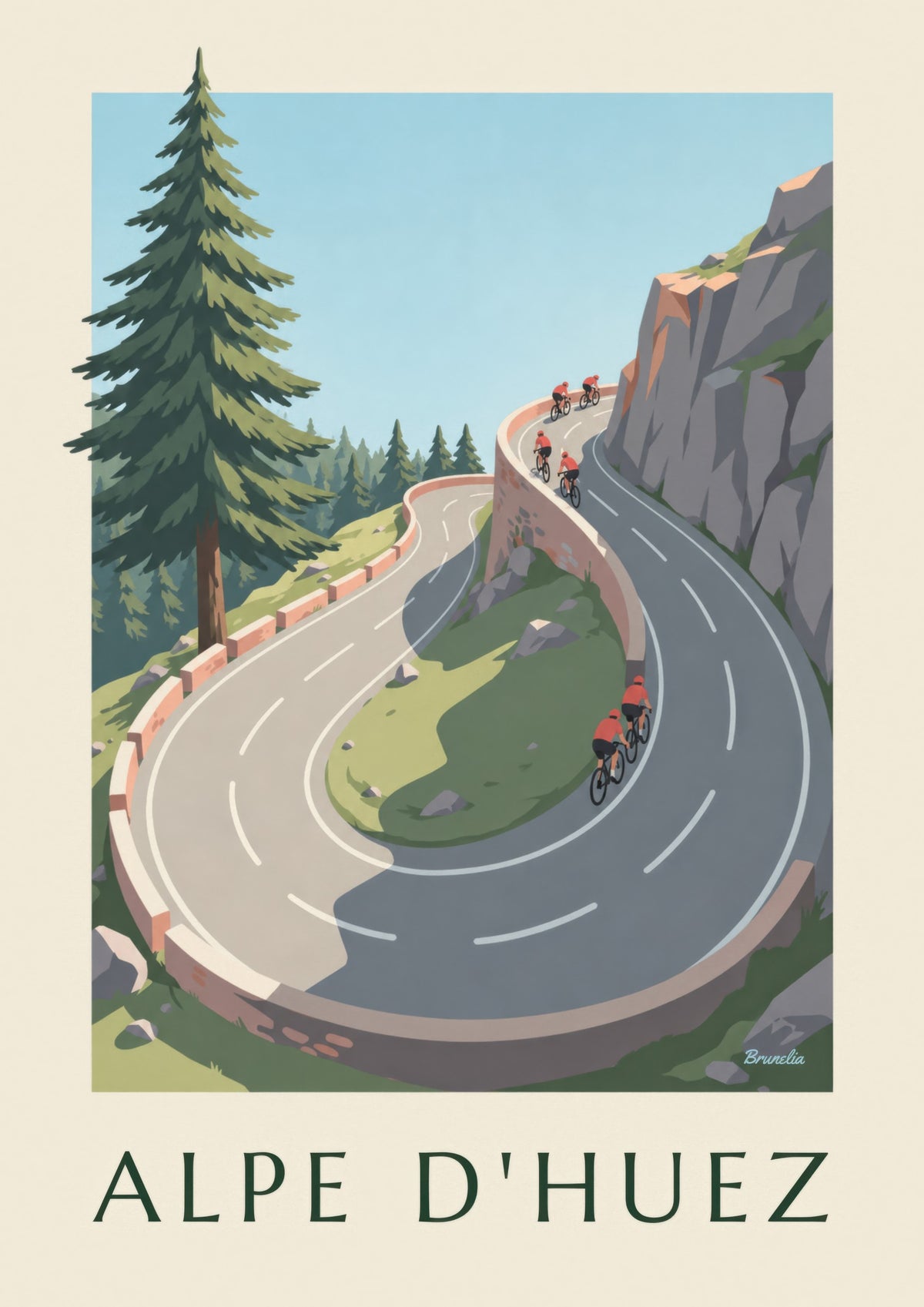 Poster Alpe d'Huez met fietsers in de bergen