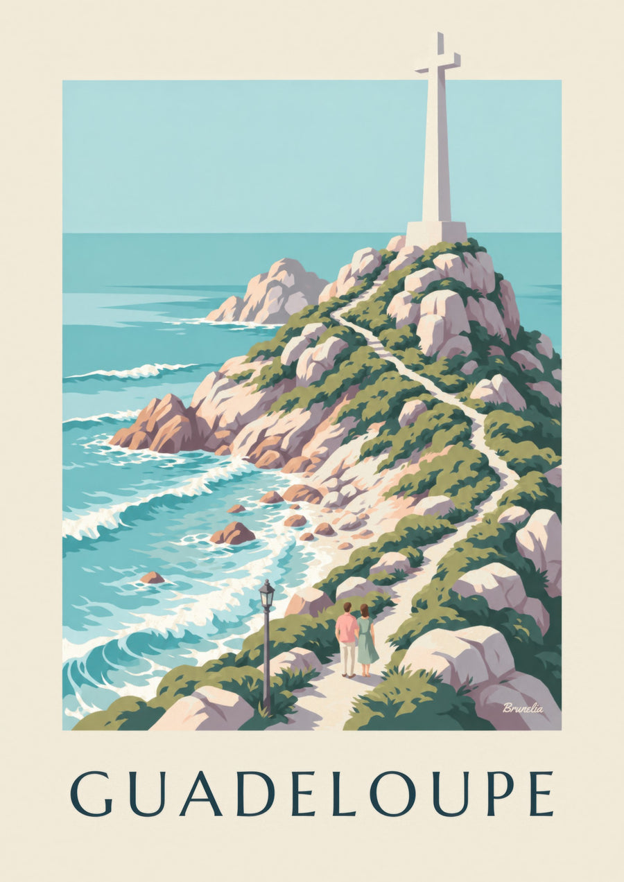 Poster Guadeloupe Pointe des Châteaux met kruis
