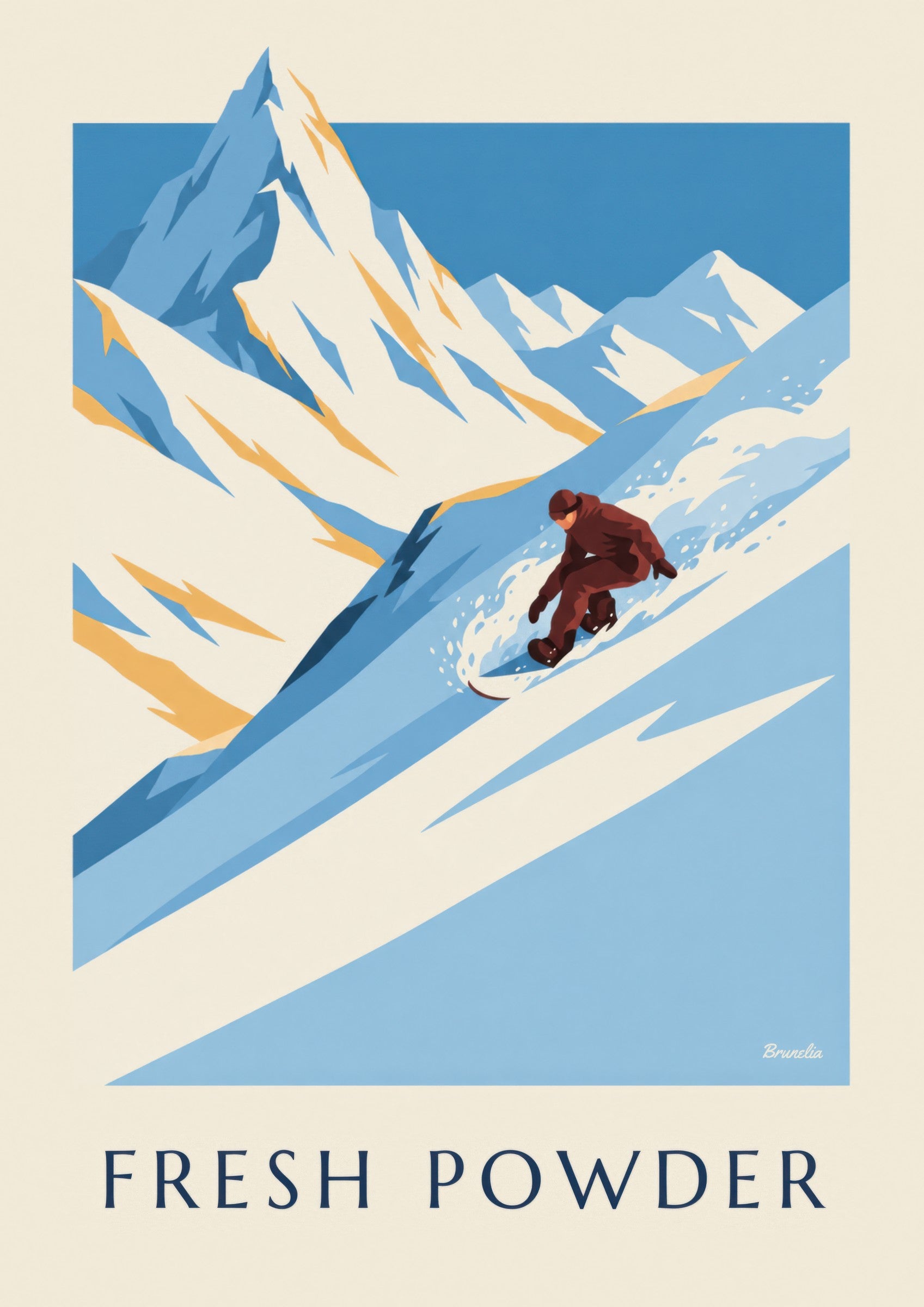 Affiche snowboard dans la poudreuse: detail in close-up
