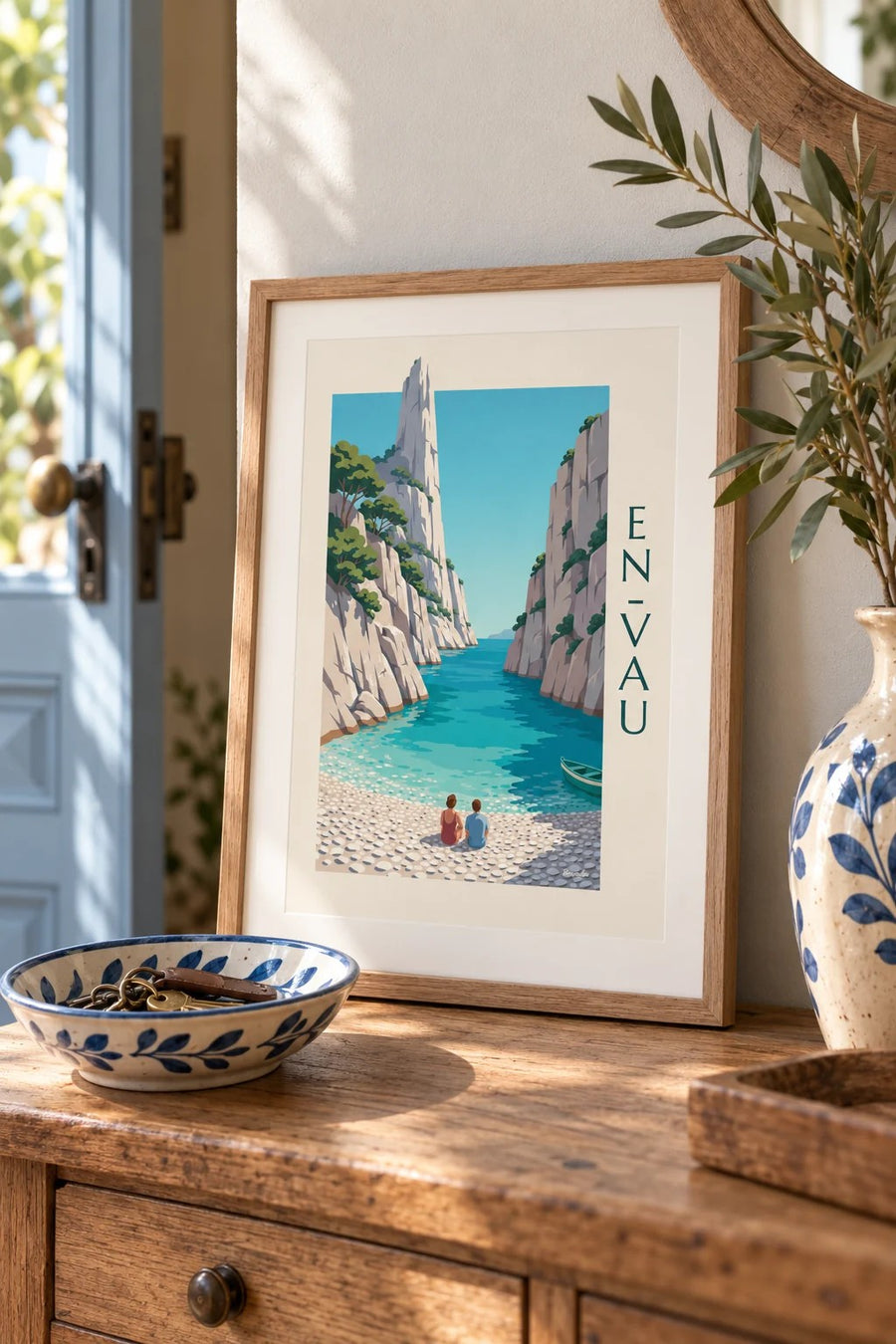 Affiche calanque d’En-Vau et aiguille de roche : petit format A4 encadré