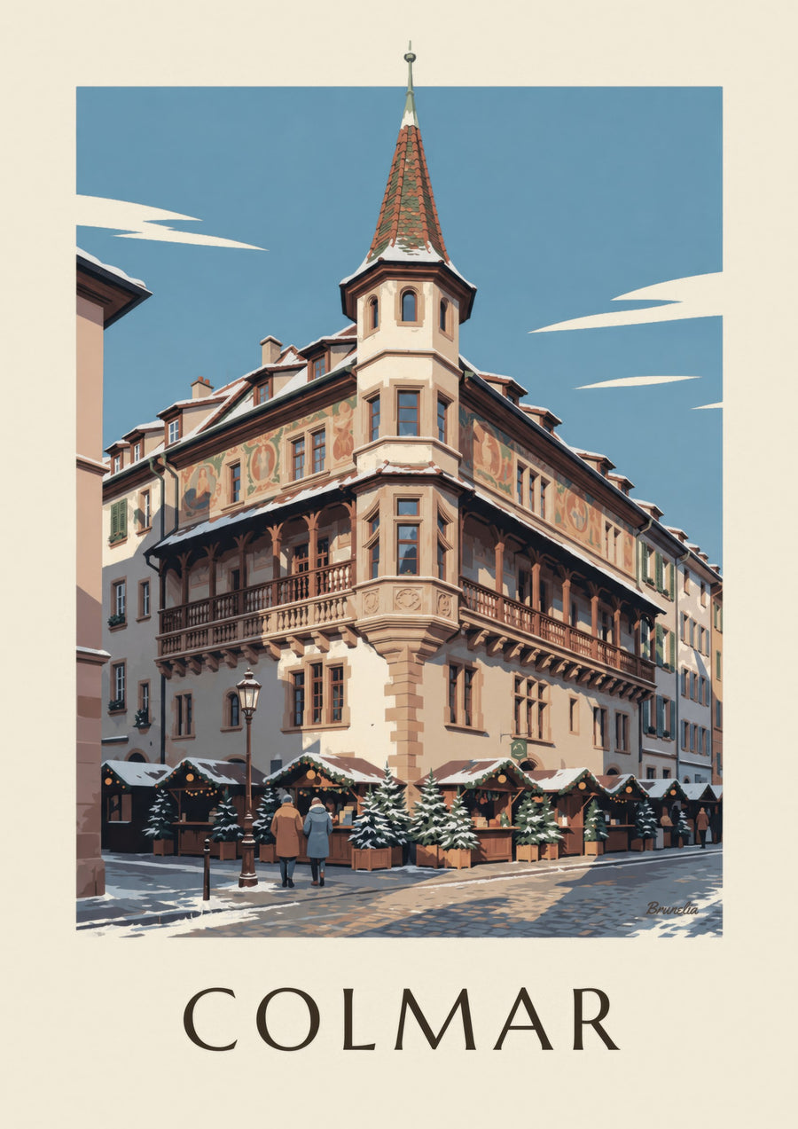 Poster Maison Pfister in Colmar met Kerst