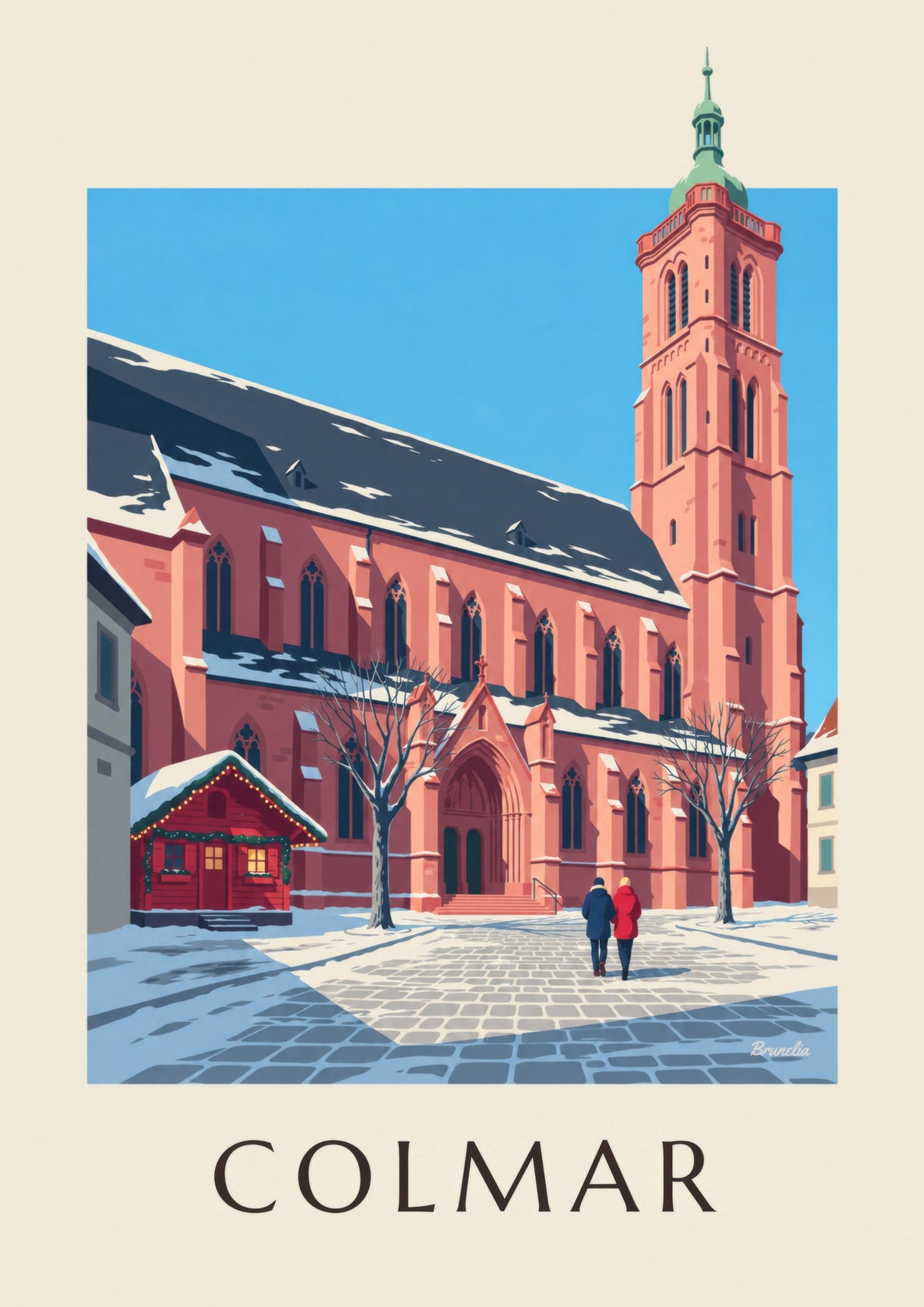 Poster collegiale kerk Saint-Martin in Colmar in de winter