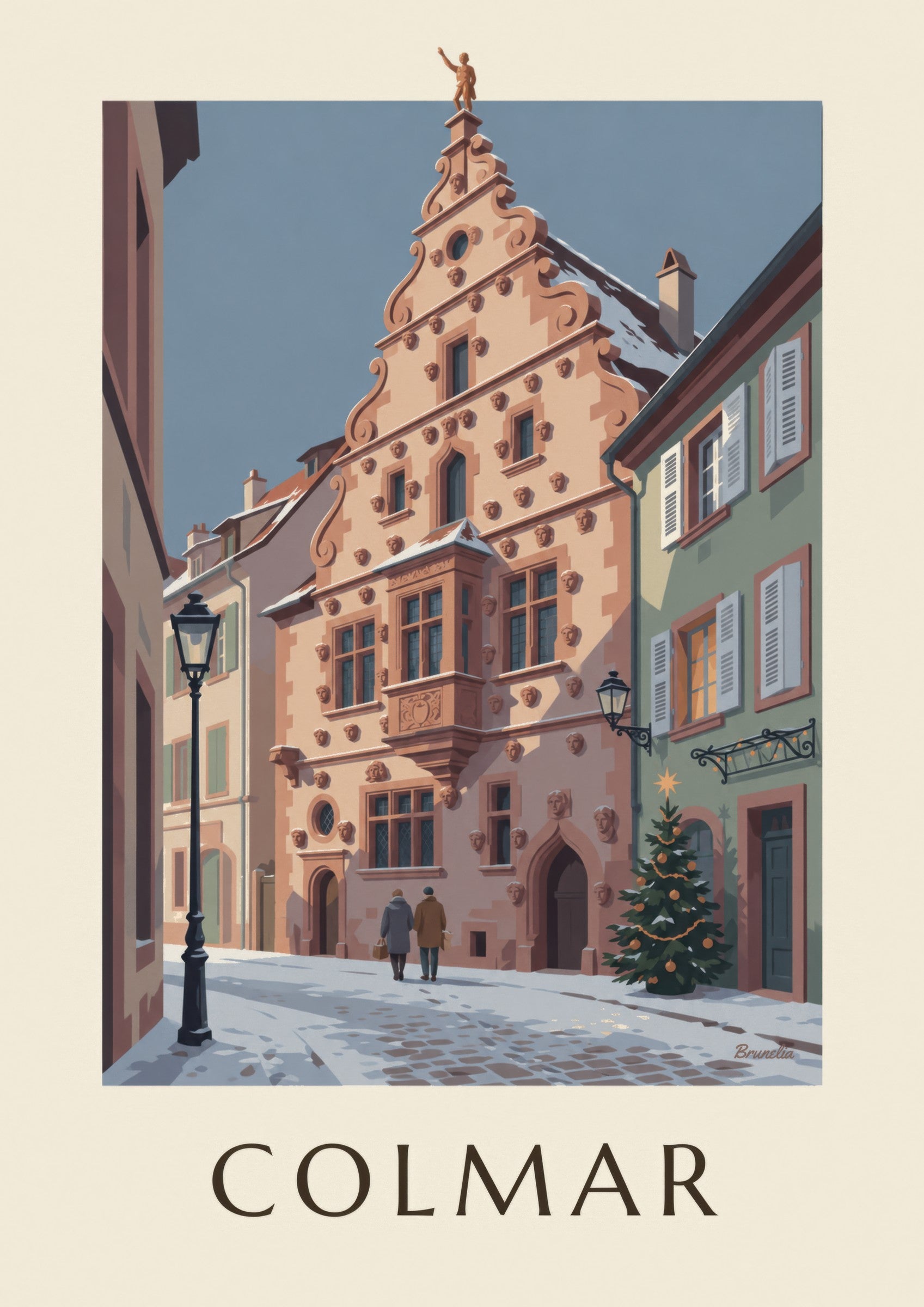 Poster Maison des Têtes in Colmar in de winter: detail in close-up