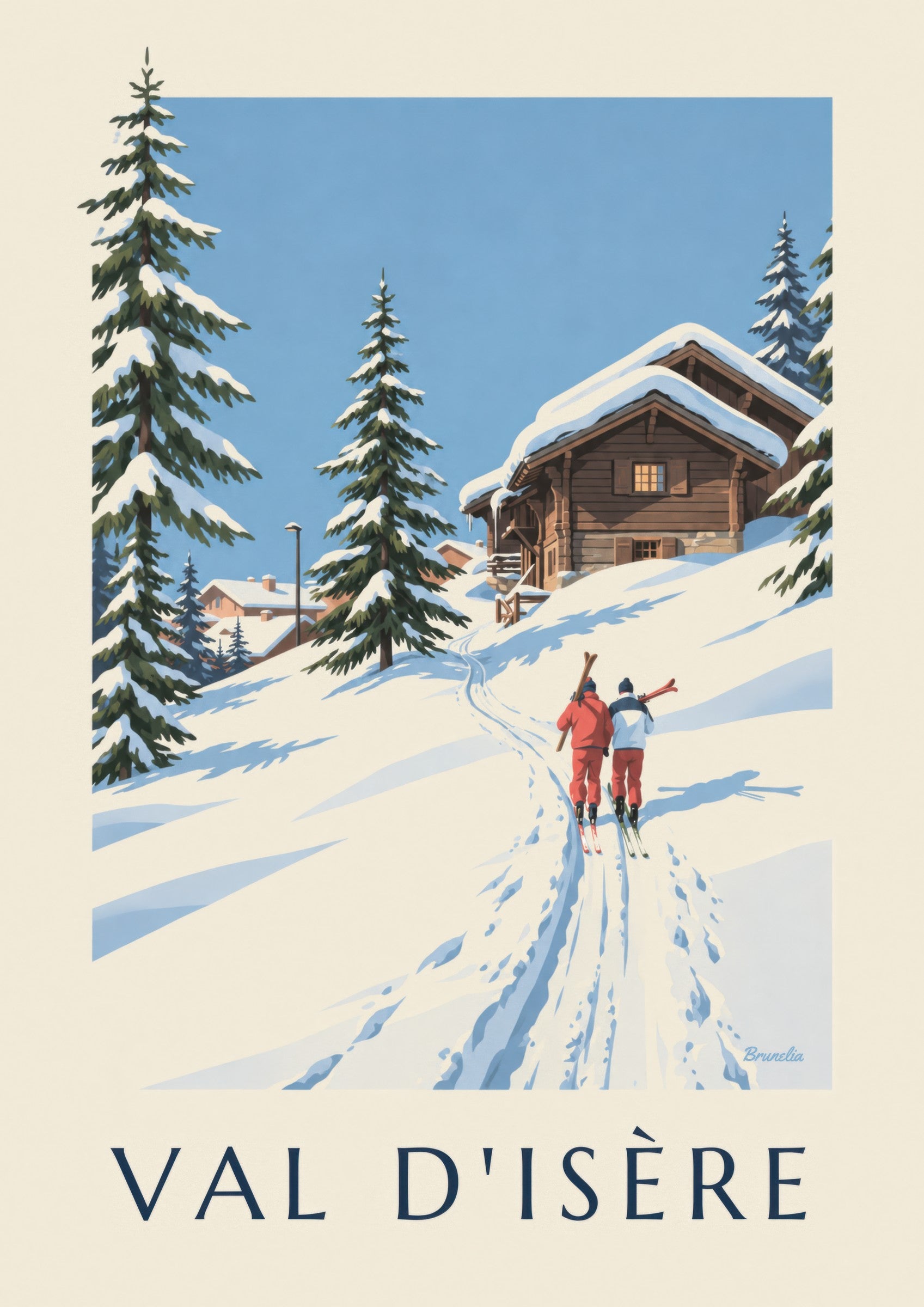 Affiche Val d'Isère, skieurs dans la neige : détail en gros plan