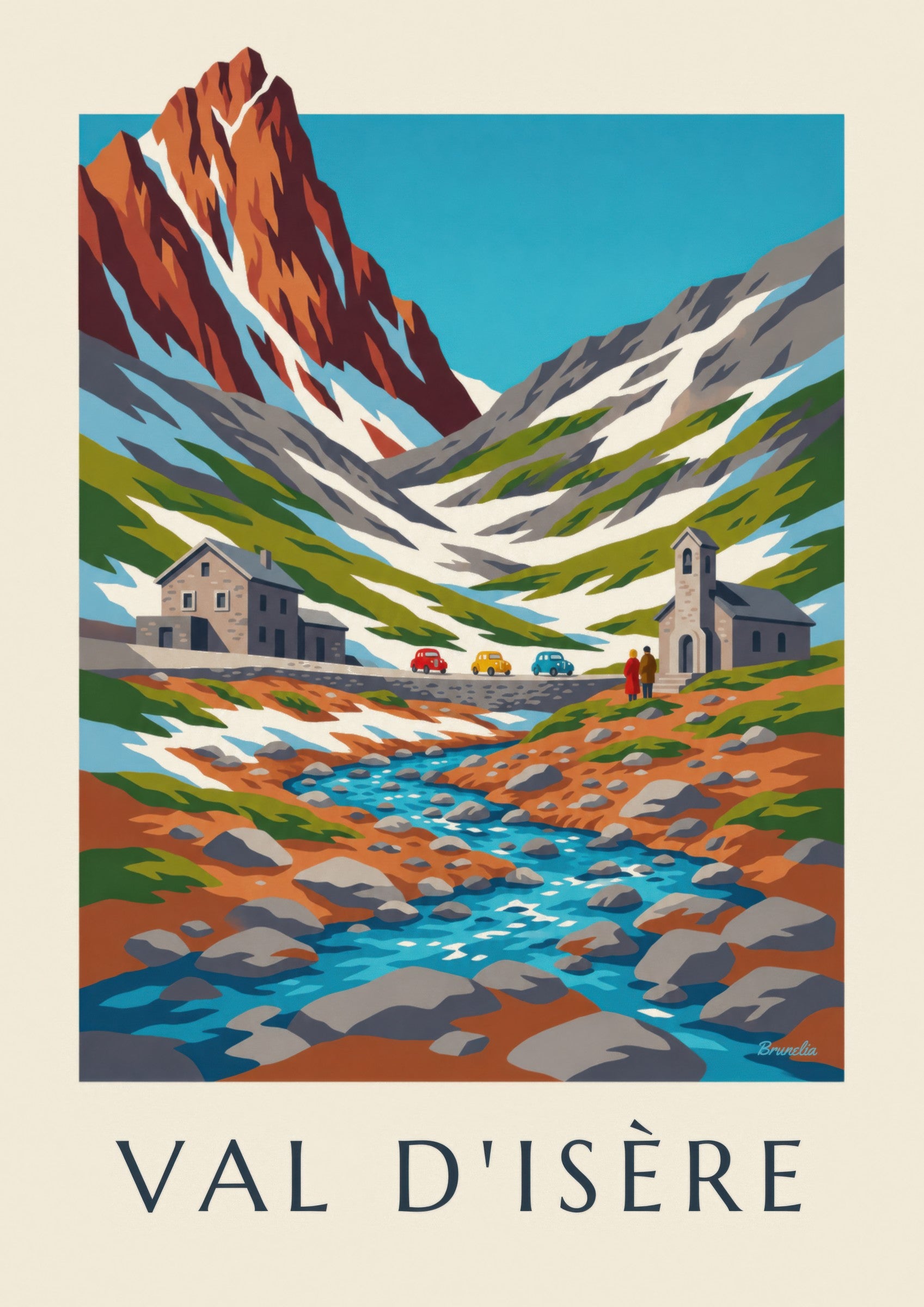 Poster Val d’Isère, Col de l’Iseran en kapel: detail in close-up