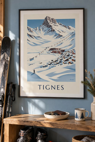 Poster Tignes-Le Lac onder de sneeuw : ingelijst aan de muur