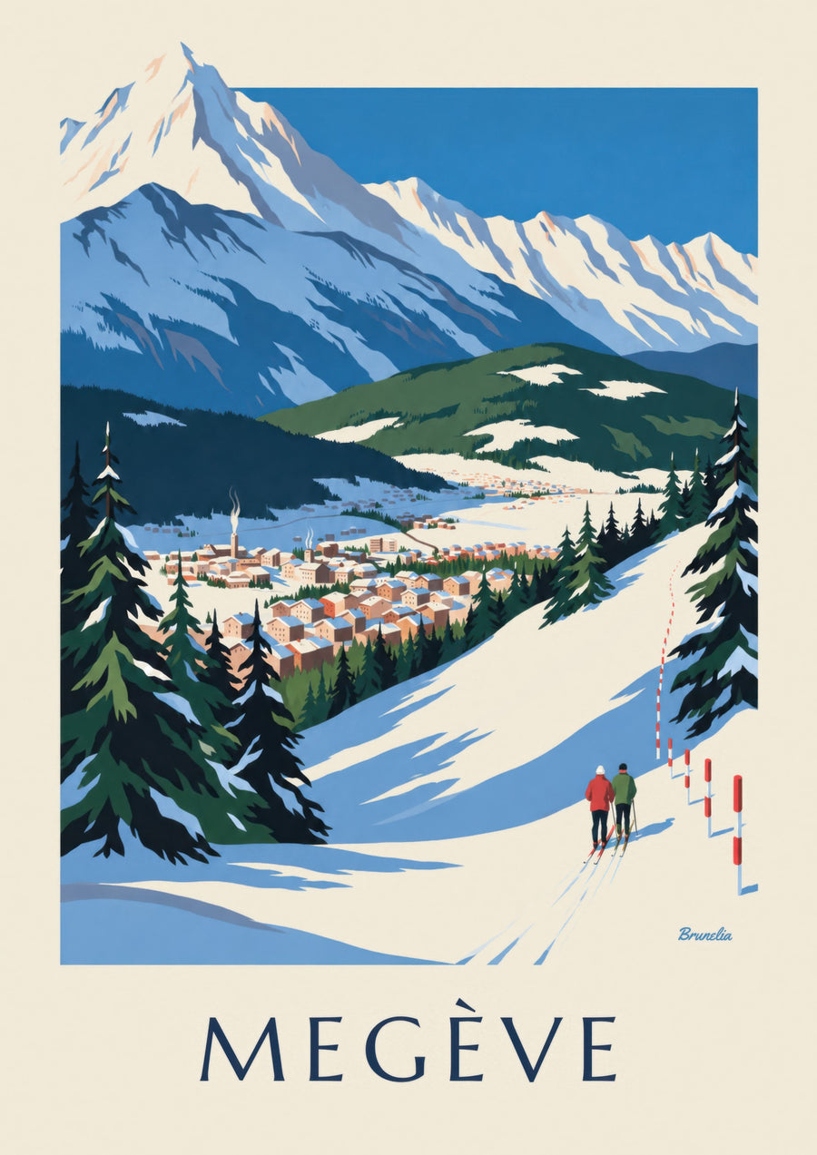 Poster Megève, de pistes met uitzicht op de Mont Blanc