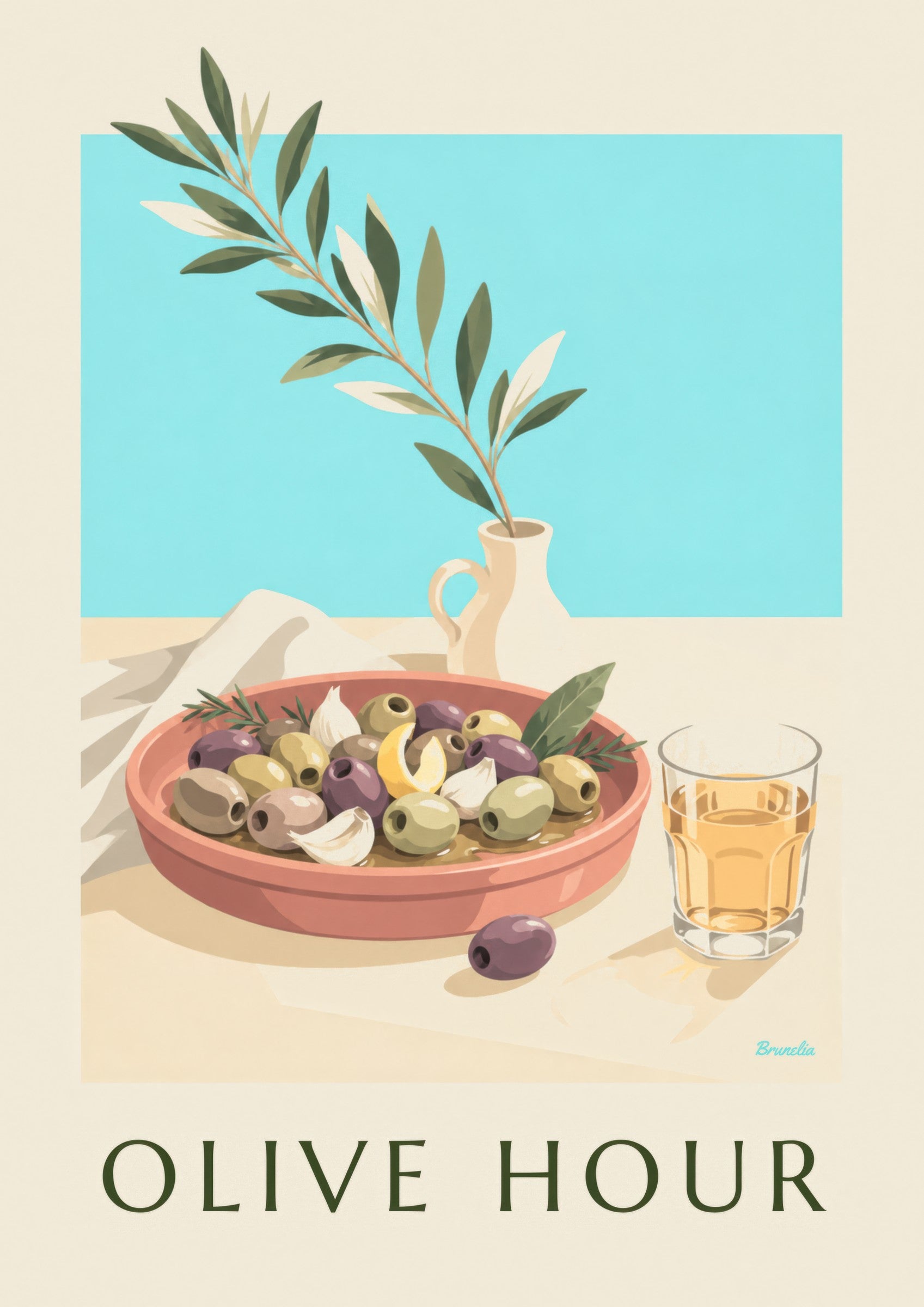 Affiche olives de Provence à l'apéritif : détail en gros plan