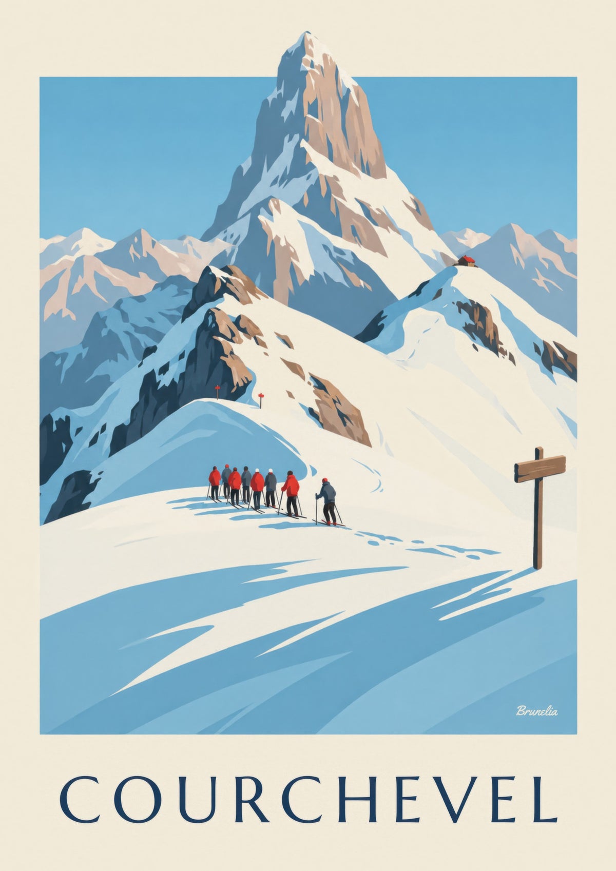 Affiche Courchevel, skieurs face à la Vanoise