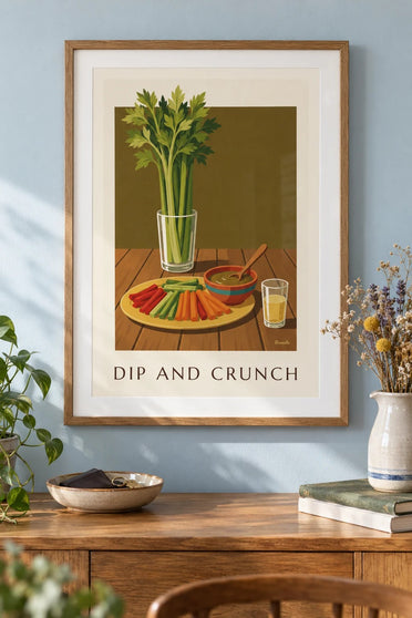 Poster met anchoïade en knapperige groenten : ingelijst aan de muur