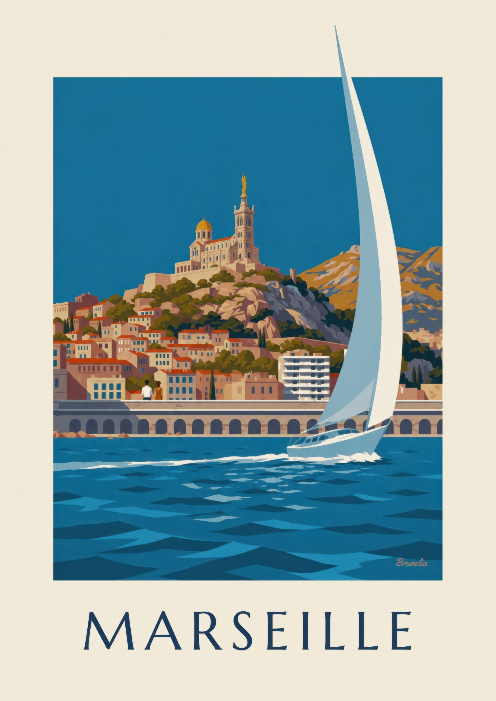 Poster van Notre-Dame-de-la-Garde vanaf zee: detail in close-up