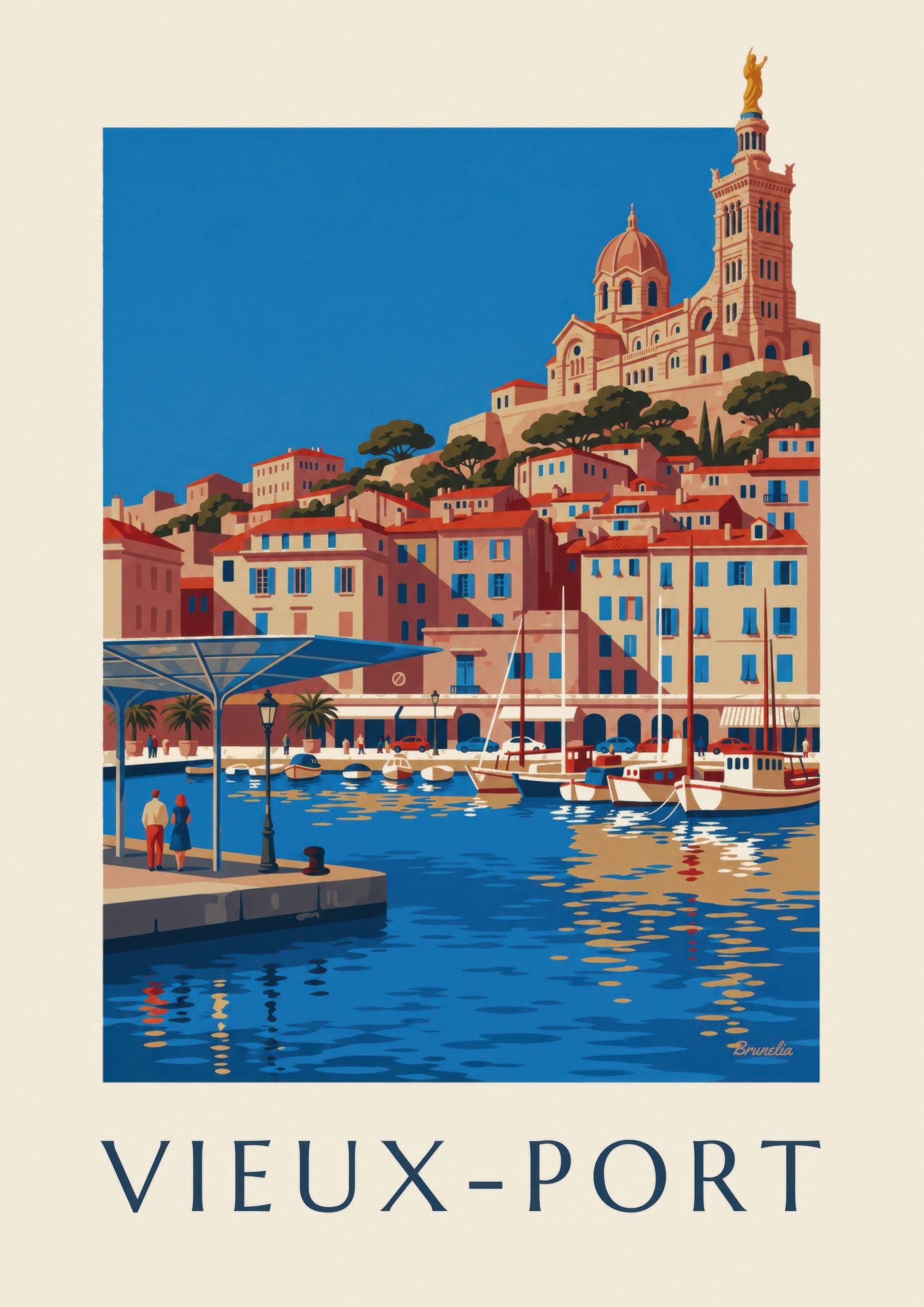 Affiche ombrière miroir du Vieux-Port de Marseille: detail in close-up